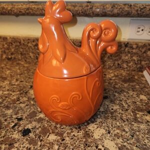 Orange Ceramic Hen Covered Jar